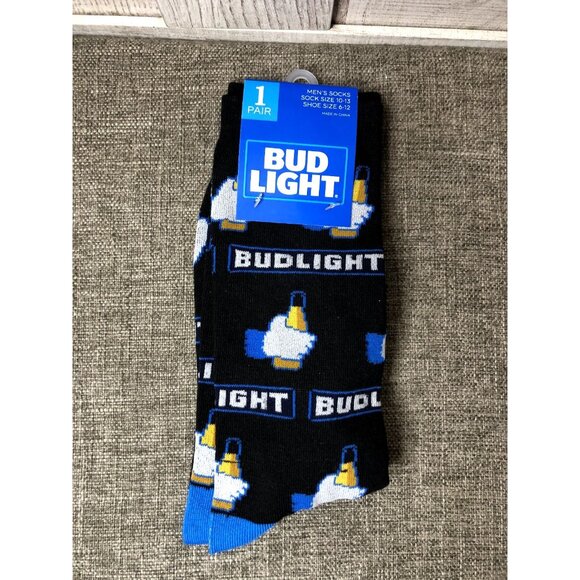2 Pairs of Bud Light Navy Blue Black Fun Party Crew Socks Size 10-13 - Picture 3 of 4
